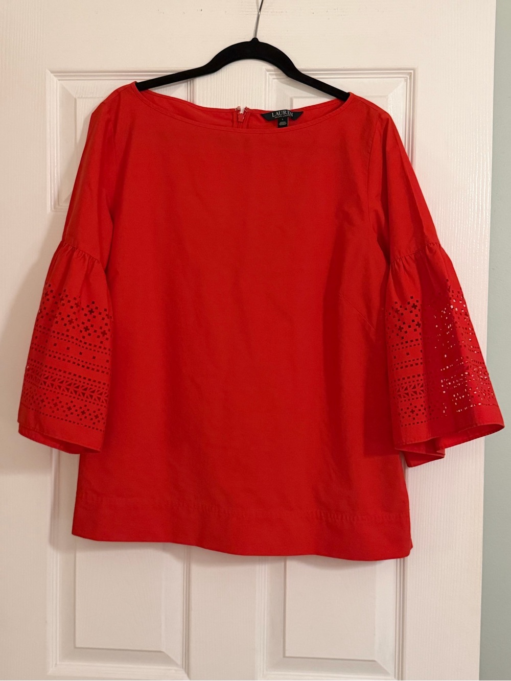 Lauren Ralph Lauren Red Eyelet Bell-Sleeve Top